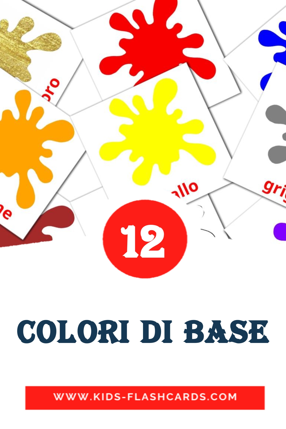 12 carte illustrate di Colori di base per la scuola materna in italiano