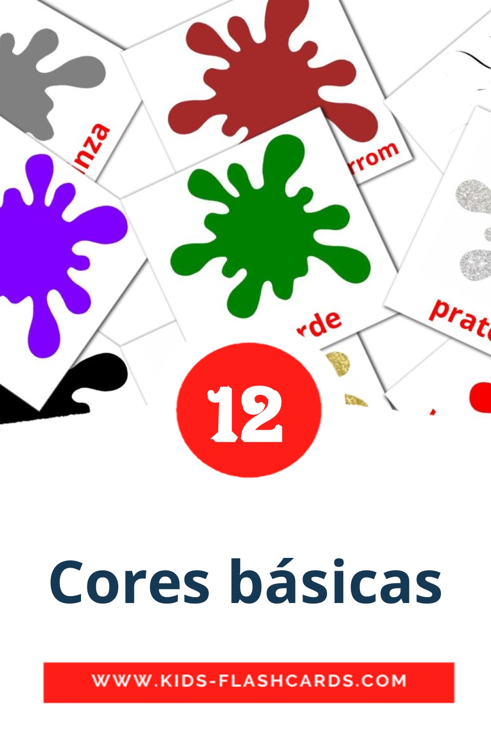 12 Cartões com Imagens de Cores básicas para Jardim de Infância em português