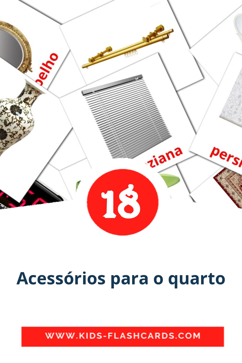 18 Cartões com Imagens de Acessórios para o quarto para Jardim de Infância em português