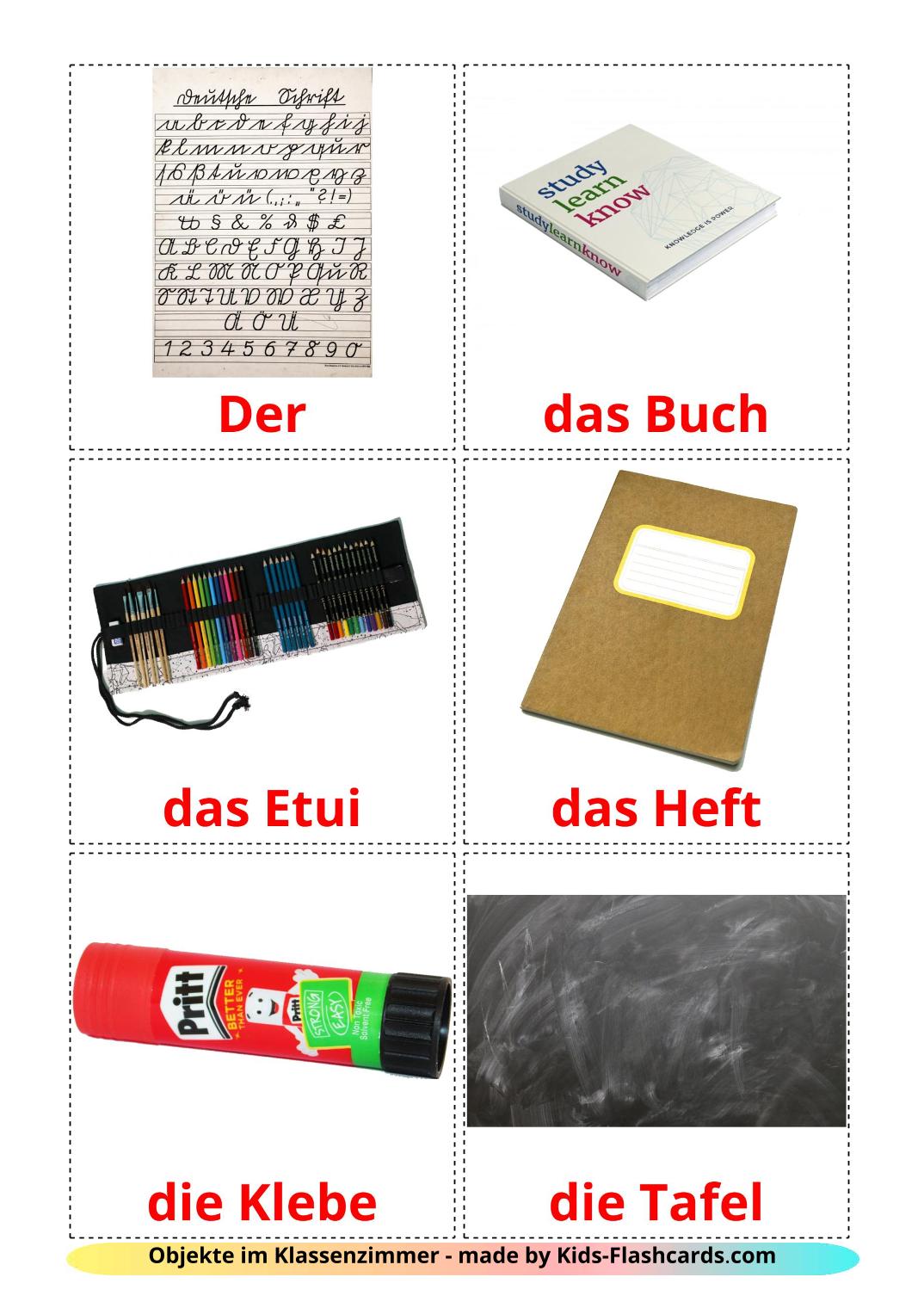 Objekte im Klassenzimmer - 36 kostenlose, druckbare Deutsch Flashcards 