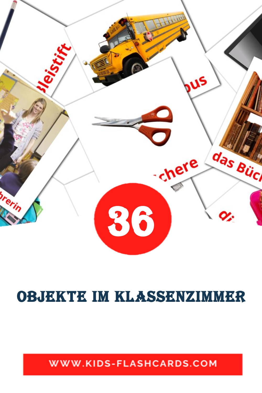 36 Objekte im Klassenzimmer Bildkarten für den Kindergarten auf Deutsch