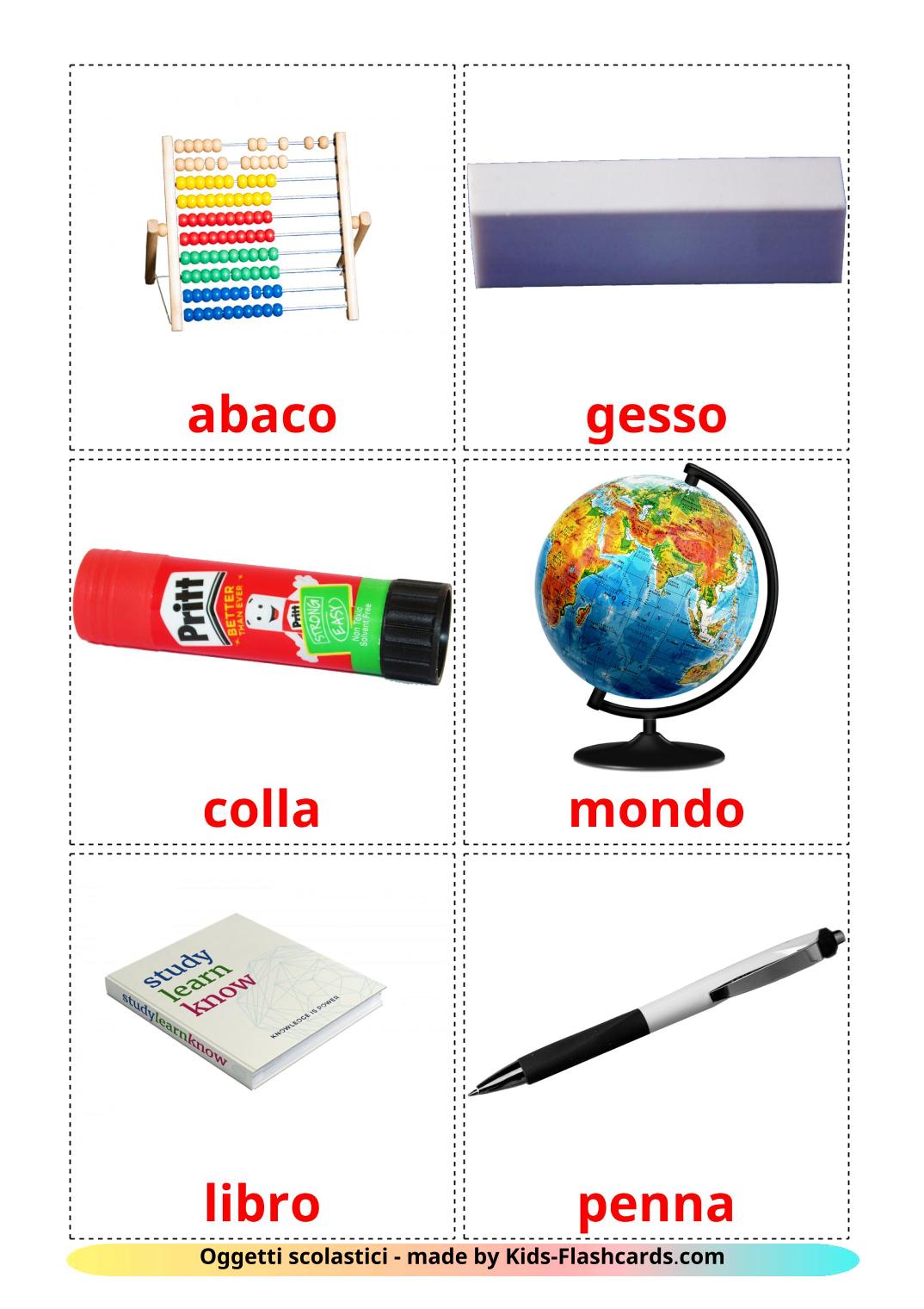 Oggetti scolastici - 36 flashcards italiano stampabili gratuitamente