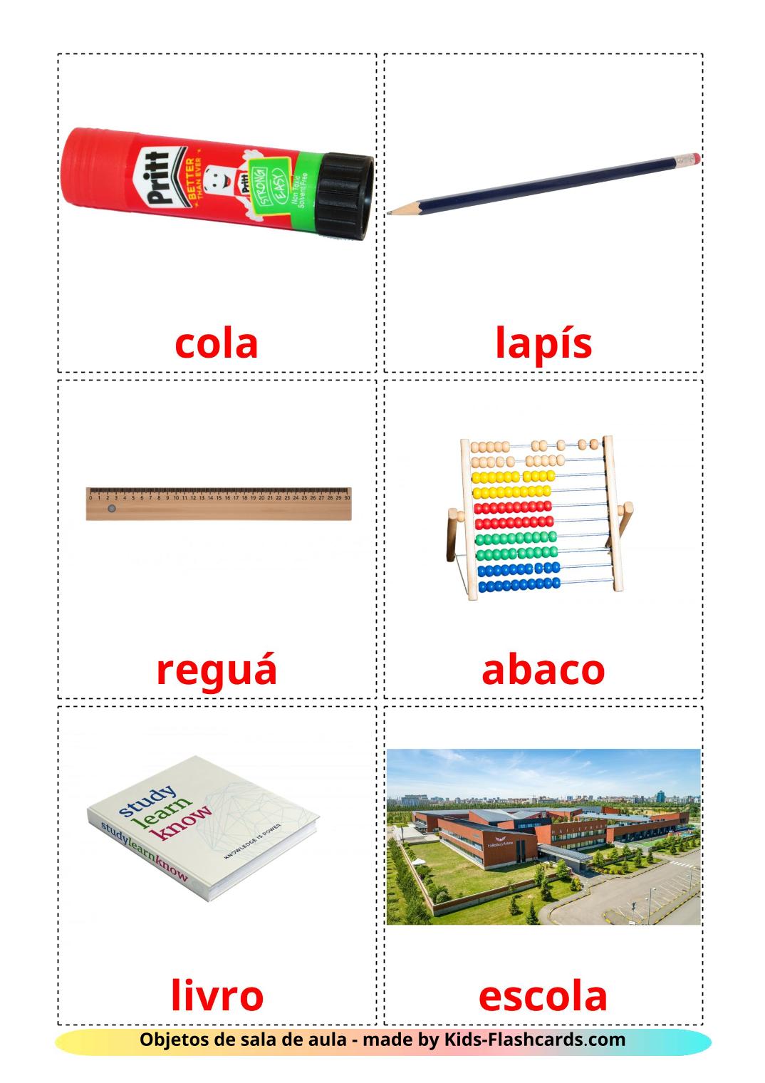 Objetos de sala de aula - 36 Flashcards portuguêses gratuitos para impressão
