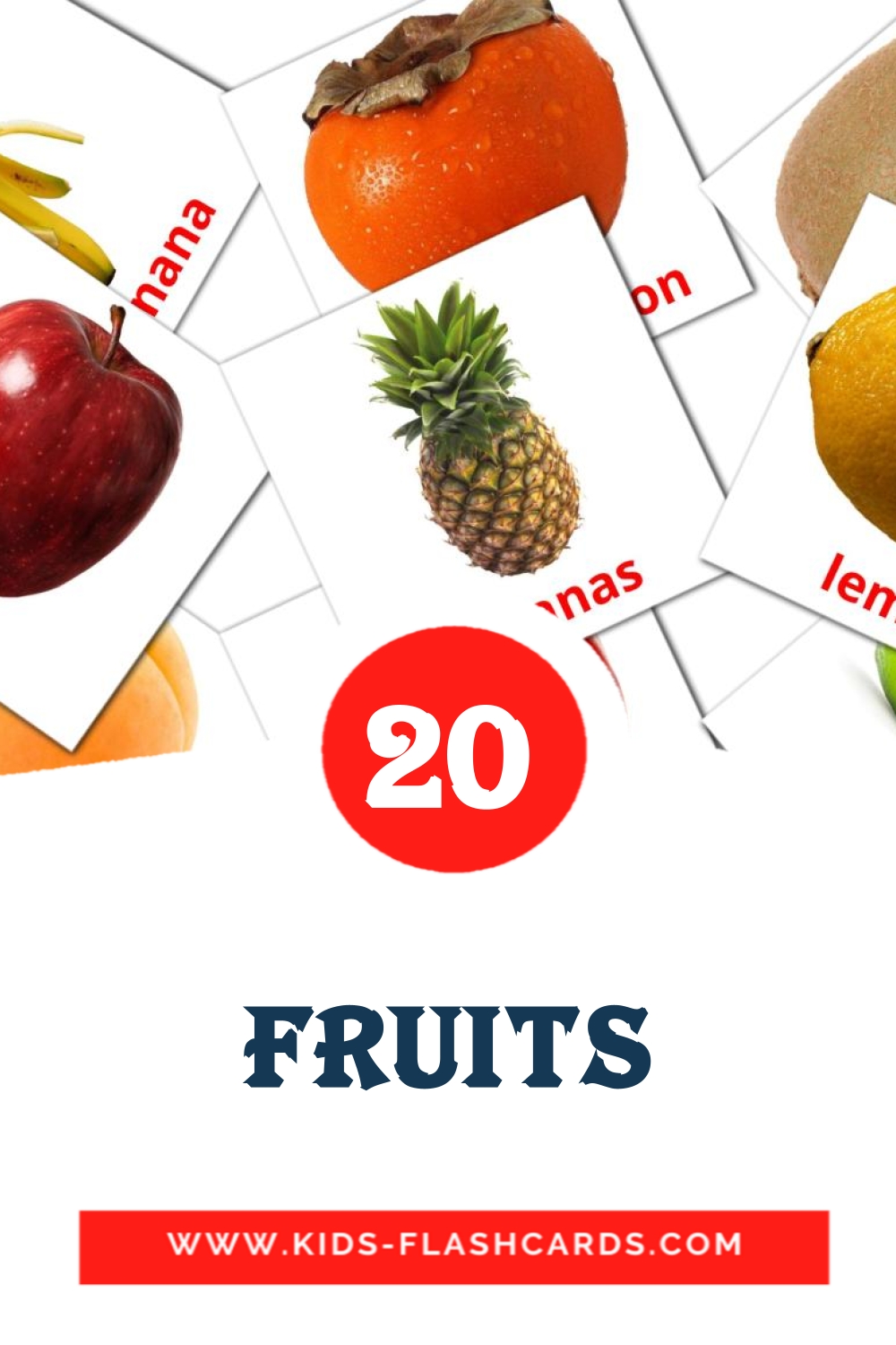 20 Fruits Picture Cards for Kindergarden in english