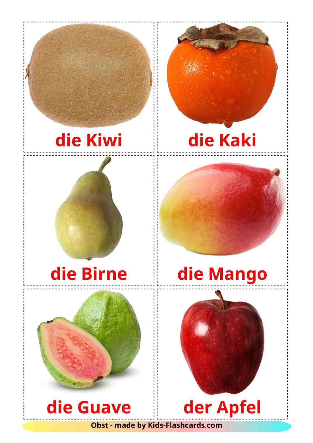 Obst - 20 kostenlose, druckbare Deutsch Flashcards 