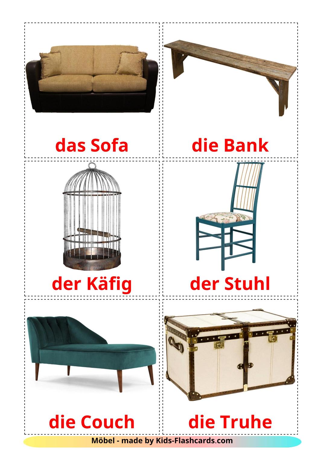 Möbel - 31 kostenlose, druckbare Deutsch Flashcards 