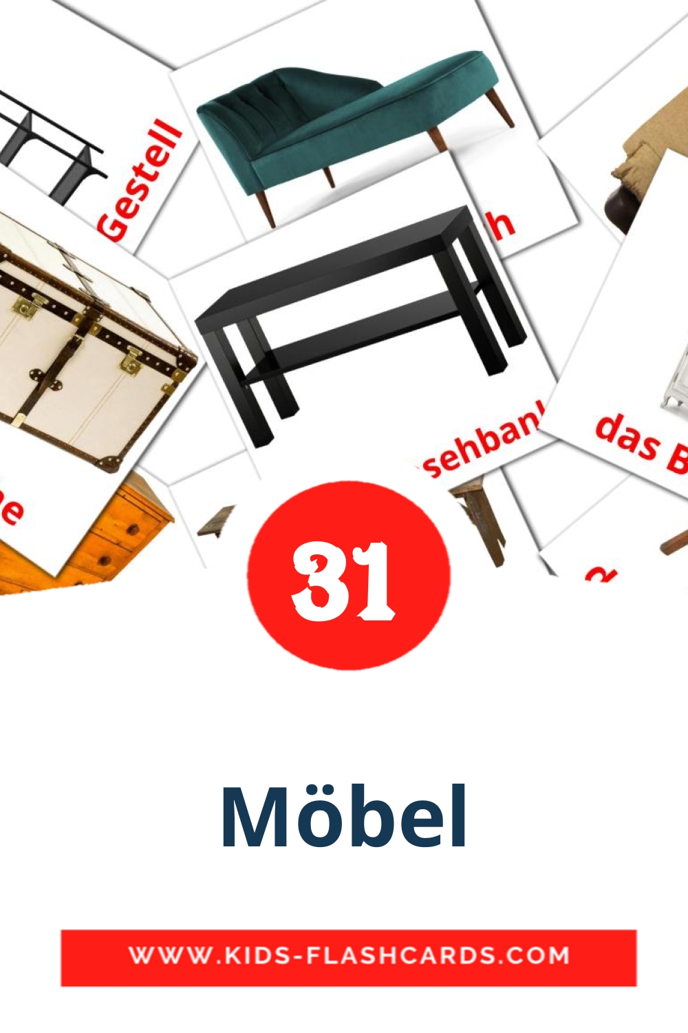 31 Möbel Bildkarten für den Kindergarten auf Deutsch