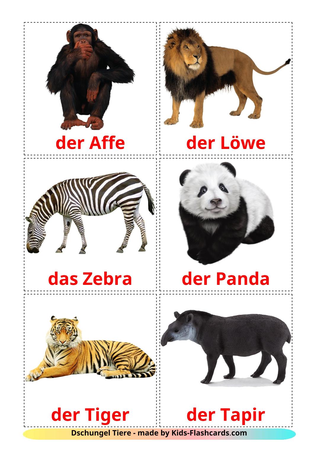 Dschungel Tiere - 21 kostenlose, druckbare Deutsch Flashcards 