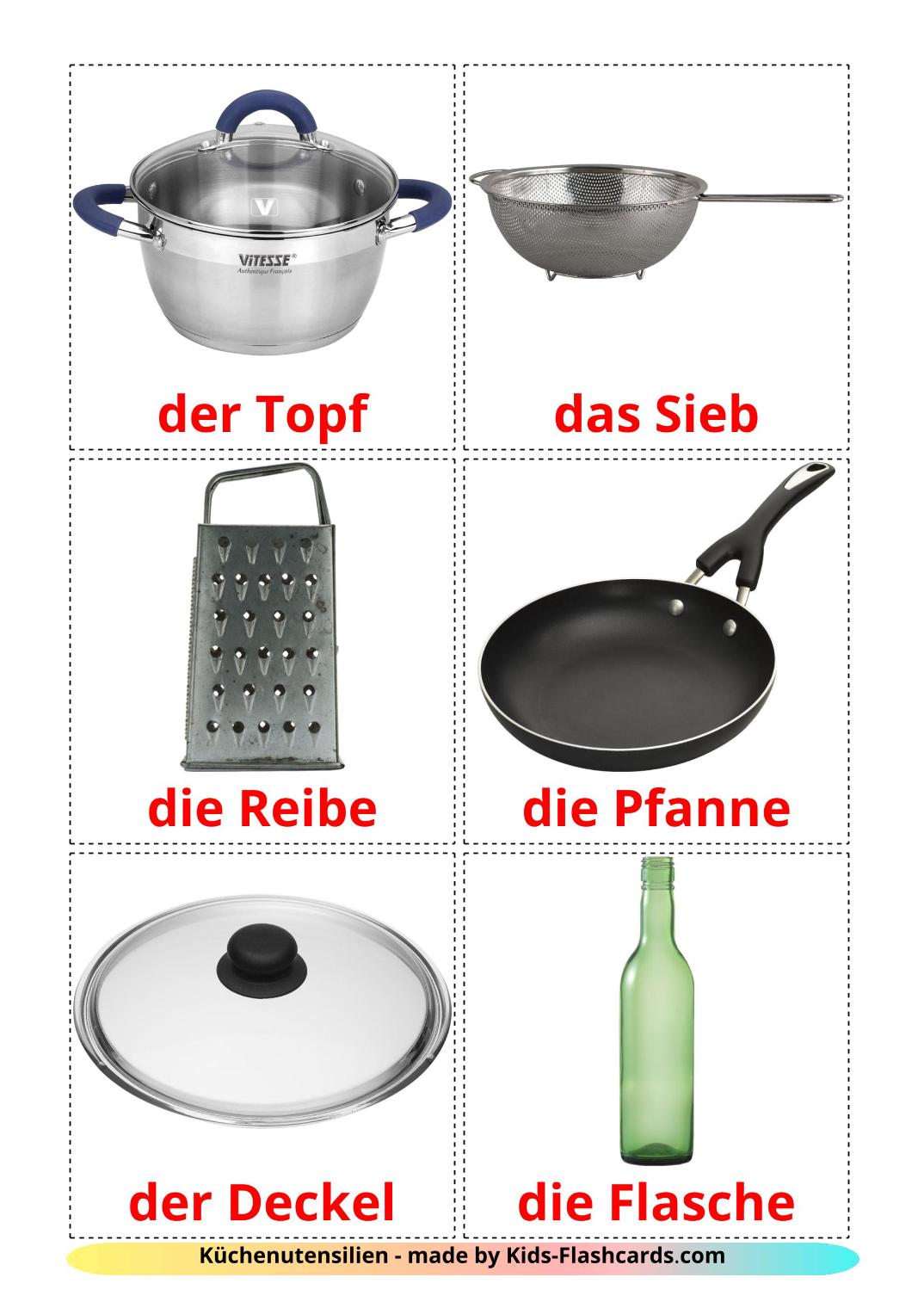 Küchenutensilien - 35 kostenlose, druckbare Deutsch Flashcards 