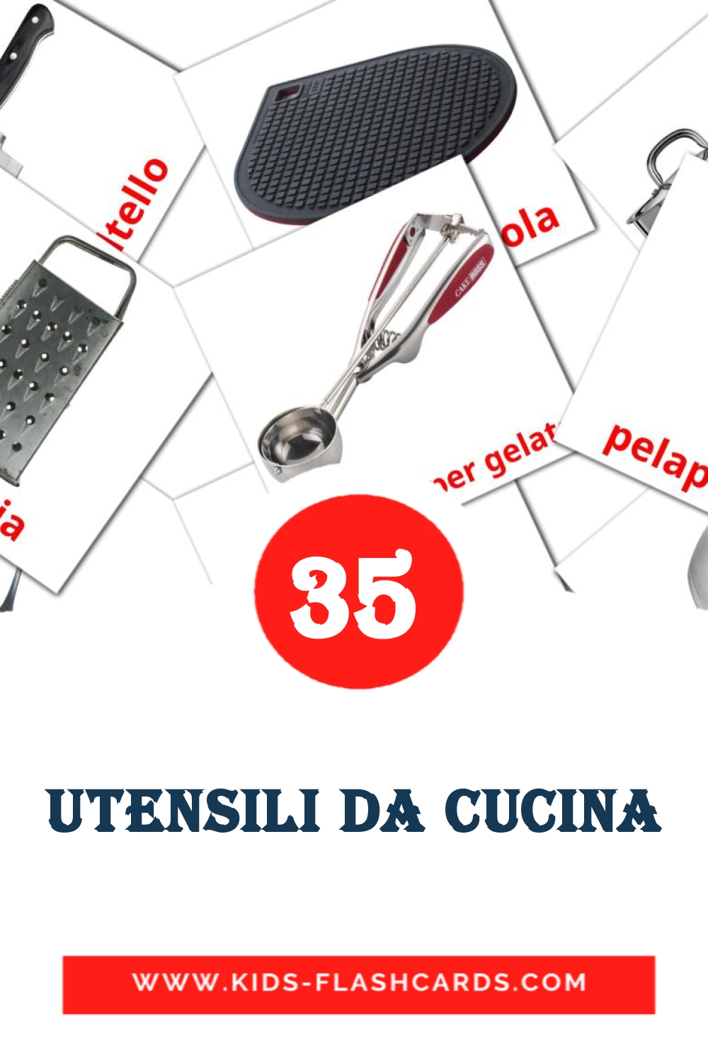 35 carte illustrate di Utensili da cucina per la scuola materna in italiano