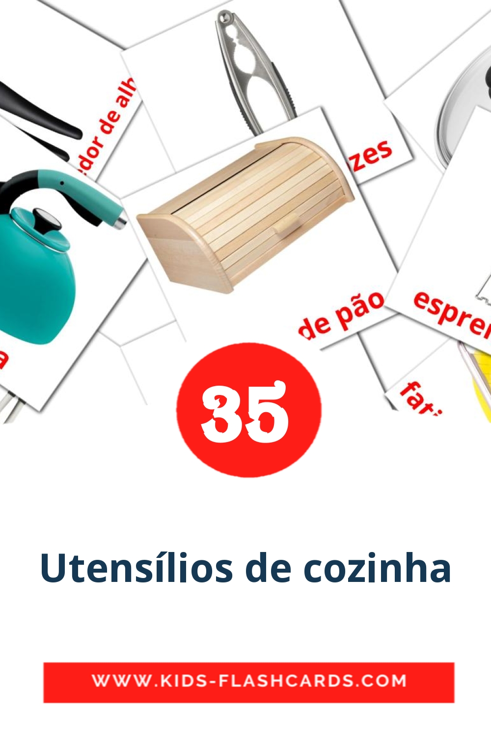 35 Cartões com Imagens de Utensílios de cozinha para Jardim de Infância em português