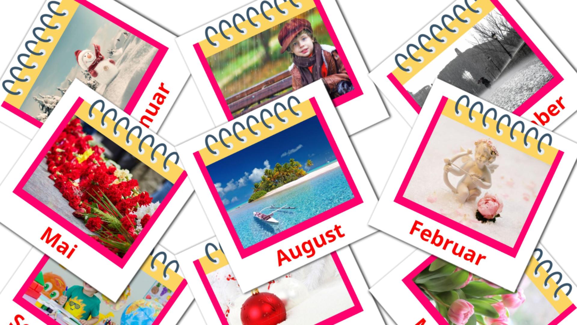 12 Bildkarten für Monate des Jahres