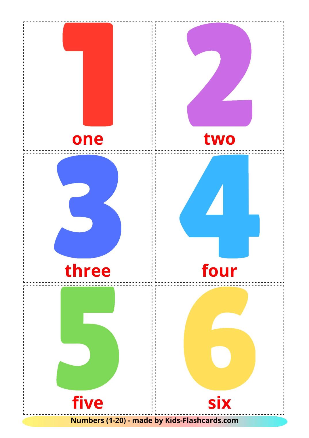 Numbers (1-20) - 20 Free Printable english Flashcards 