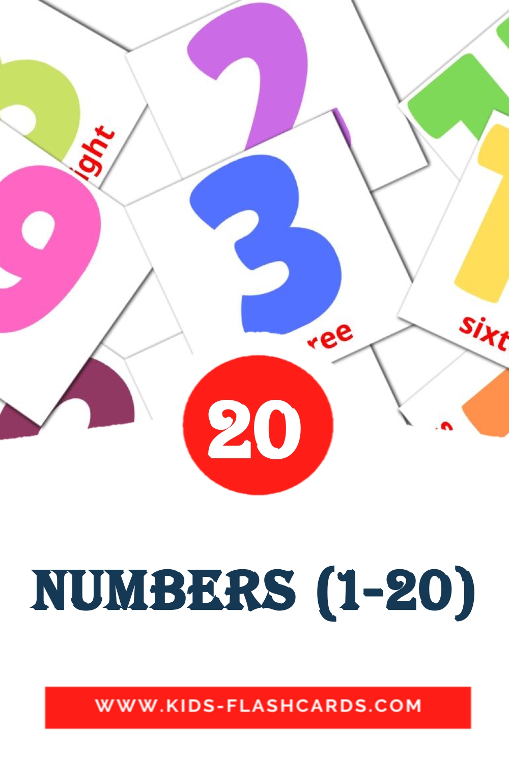 20 Numbers (1-20) Picture Cards for Kindergarden in english