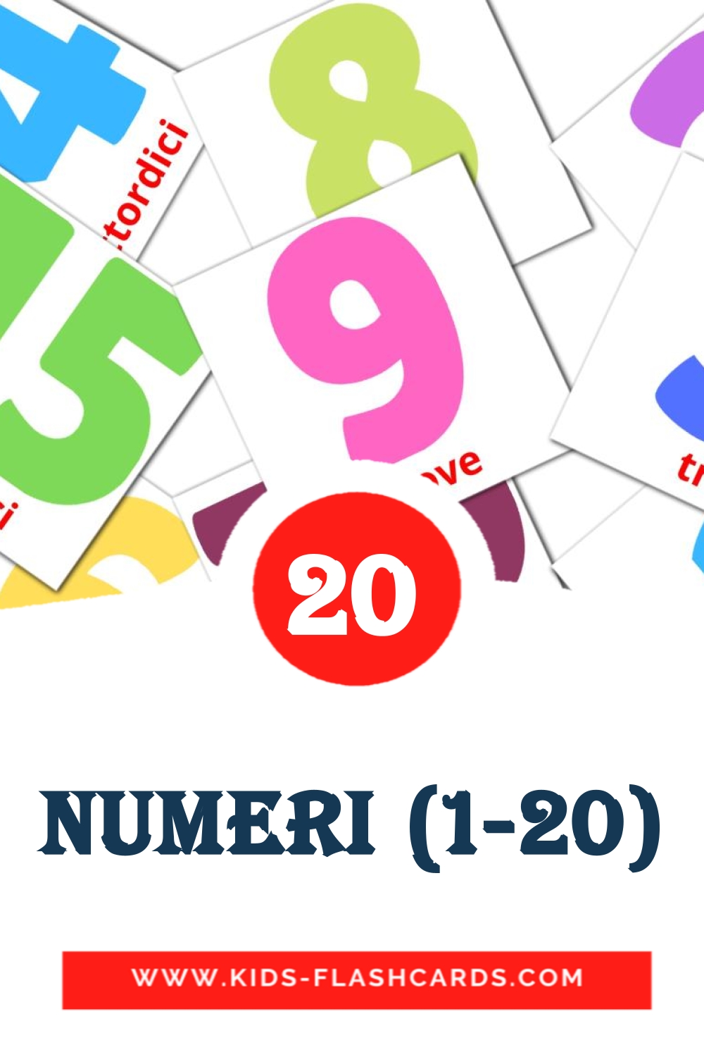 20 carte illustrate di Numeri (1-20) per la scuola materna in italiano