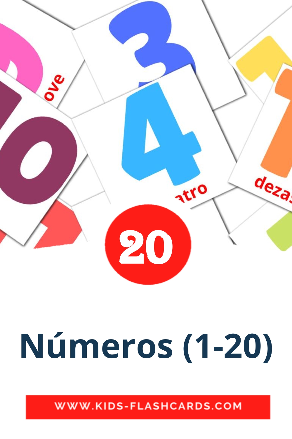 20 Cartões com Imagens de Números (1-20) para Jardim de Infância em português