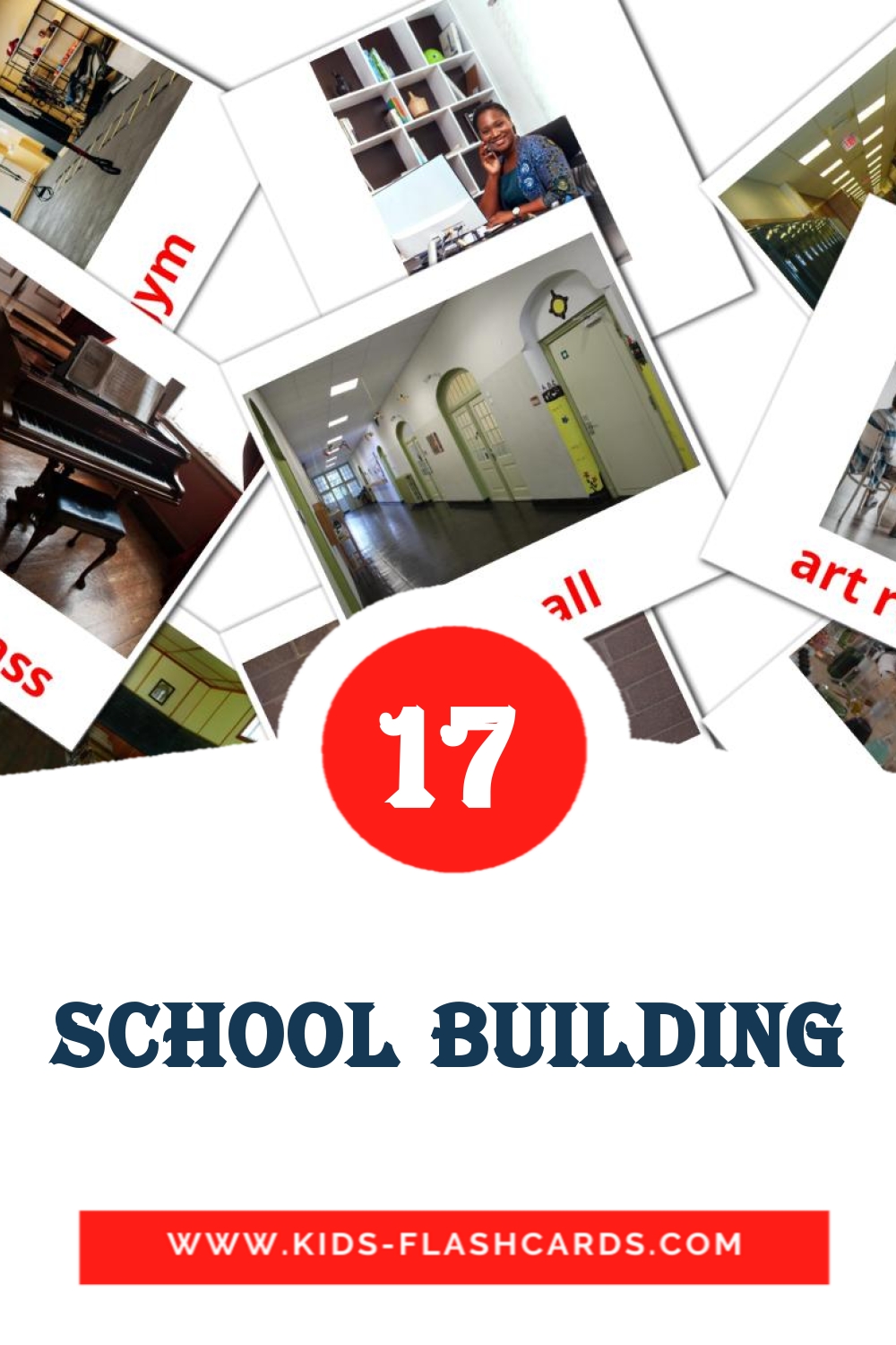 17 School building Picture Cards for Kindergarden in english
