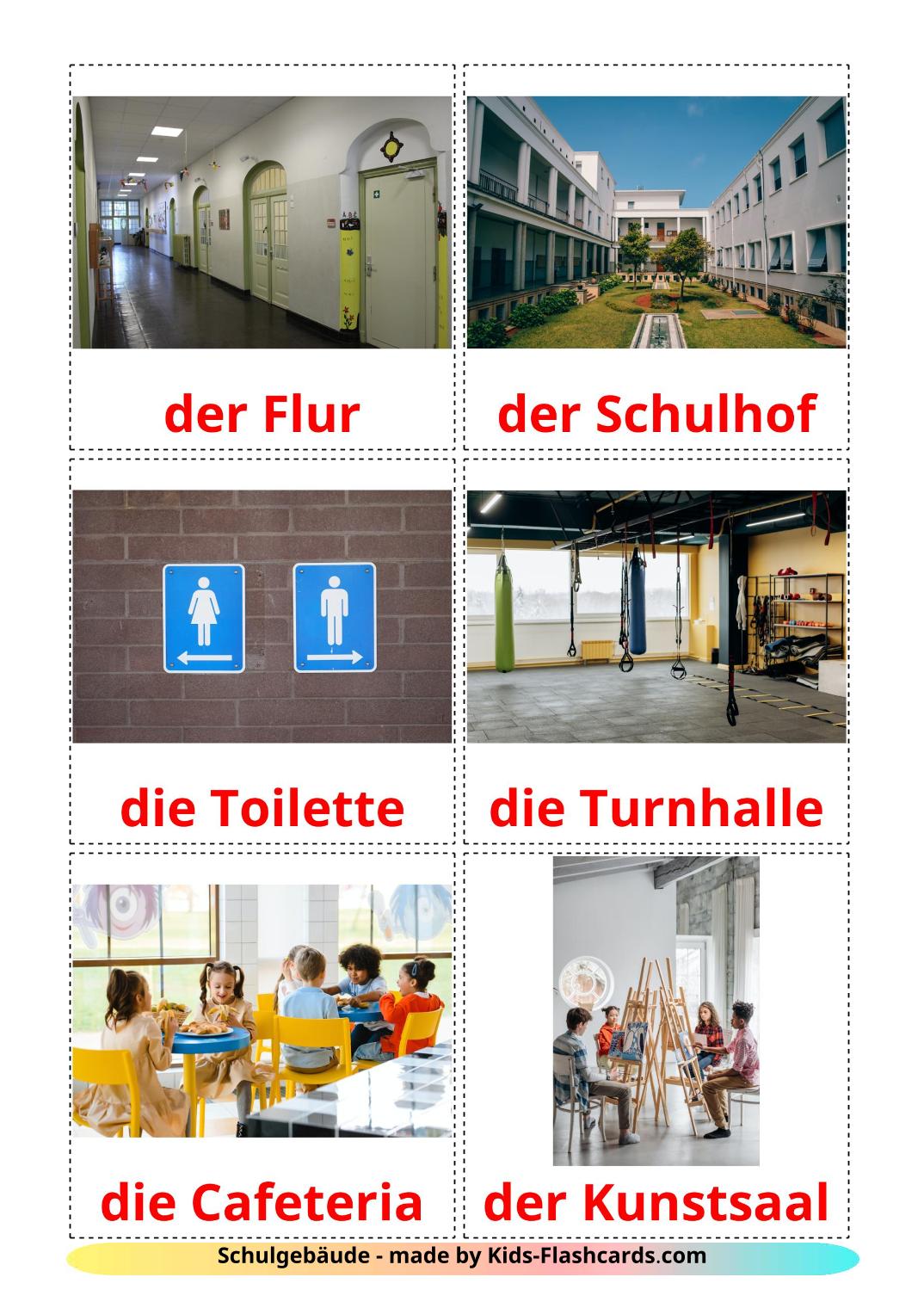 Schulgebäude - 17 kostenlose, druckbare Deutsch Flashcards 