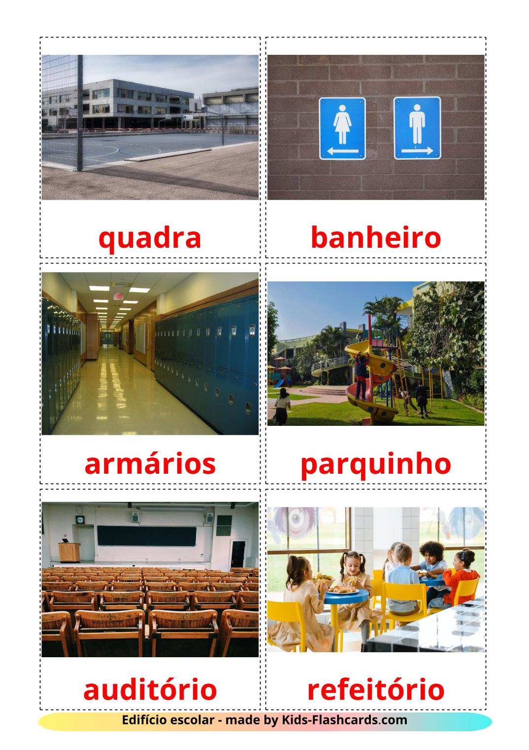 Edifício escolar - 17 Flashcards portuguêses gratuitos para impressão