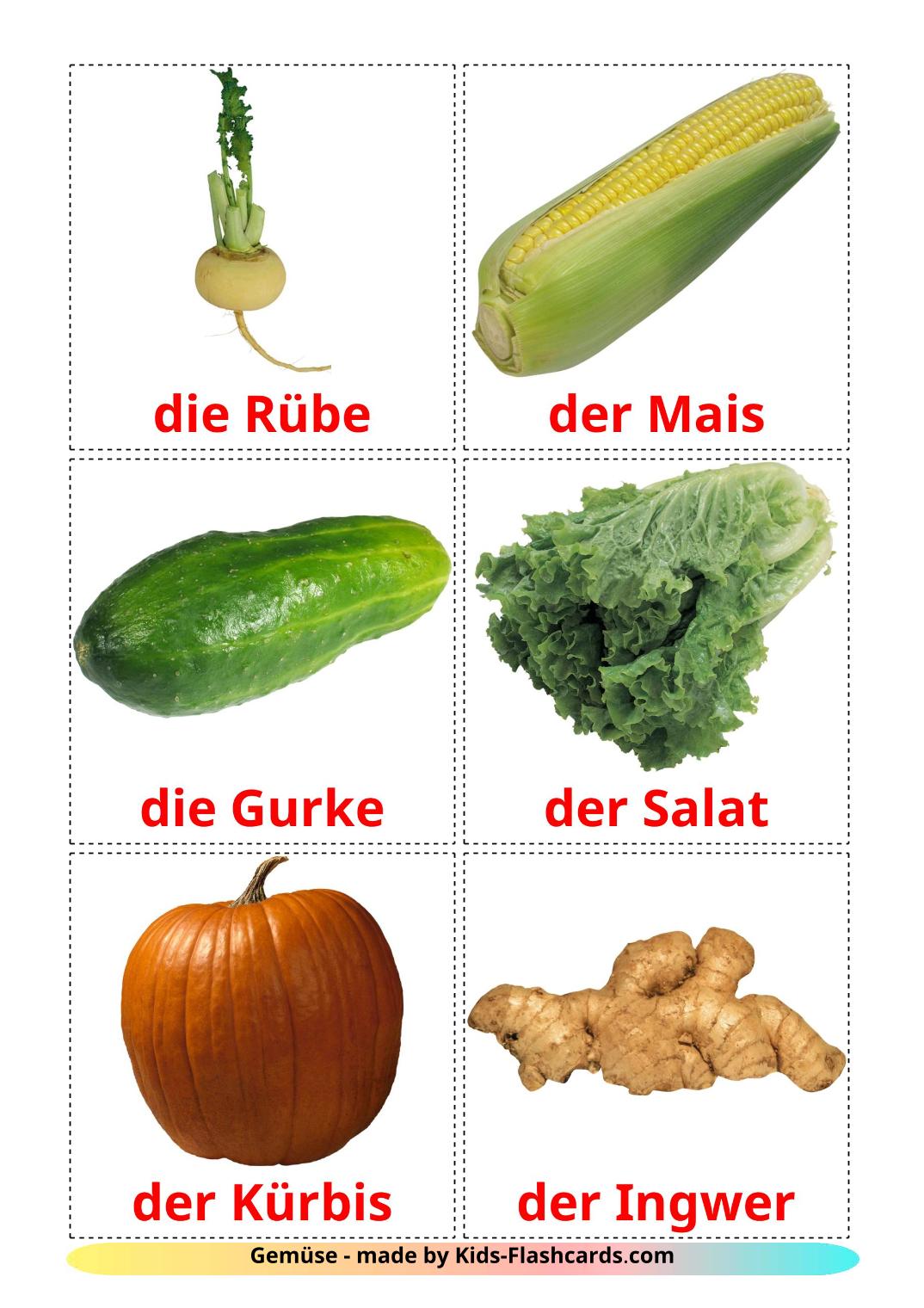 Gemüse - 29 kostenlose, druckbare Deutsch Flashcards 