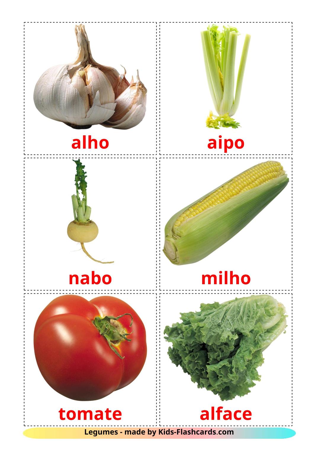 Legumes - 29 Flashcards portuguêses gratuitos para impressão